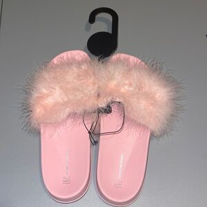 NWT- I.N.C- Marabou Pool Slides Light Pink Feather Slides, Various Sizes